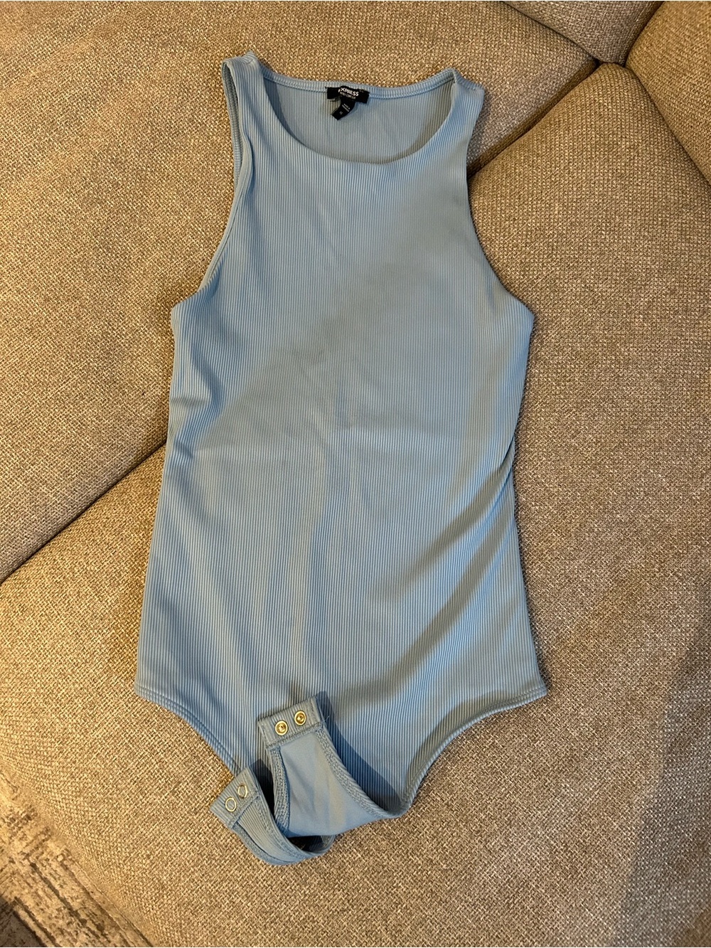 Express Light Blue Ribbed One-Piece Bodysuit, size XS